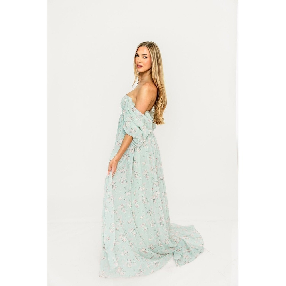 Worth Collective Willow Maxi Dress w/Train Cottage Sage Large NWT Princess - Picture 2 of 15